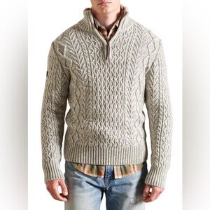 Superdry Men’s Wool Blend Vintage Jacob Cable Knit Pullover Sweater Large